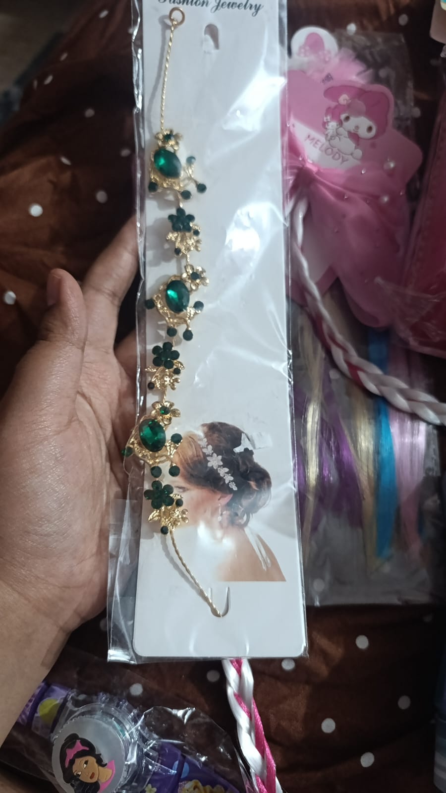 Emerald Green Gold Hair Vine – Bridal Headpiece